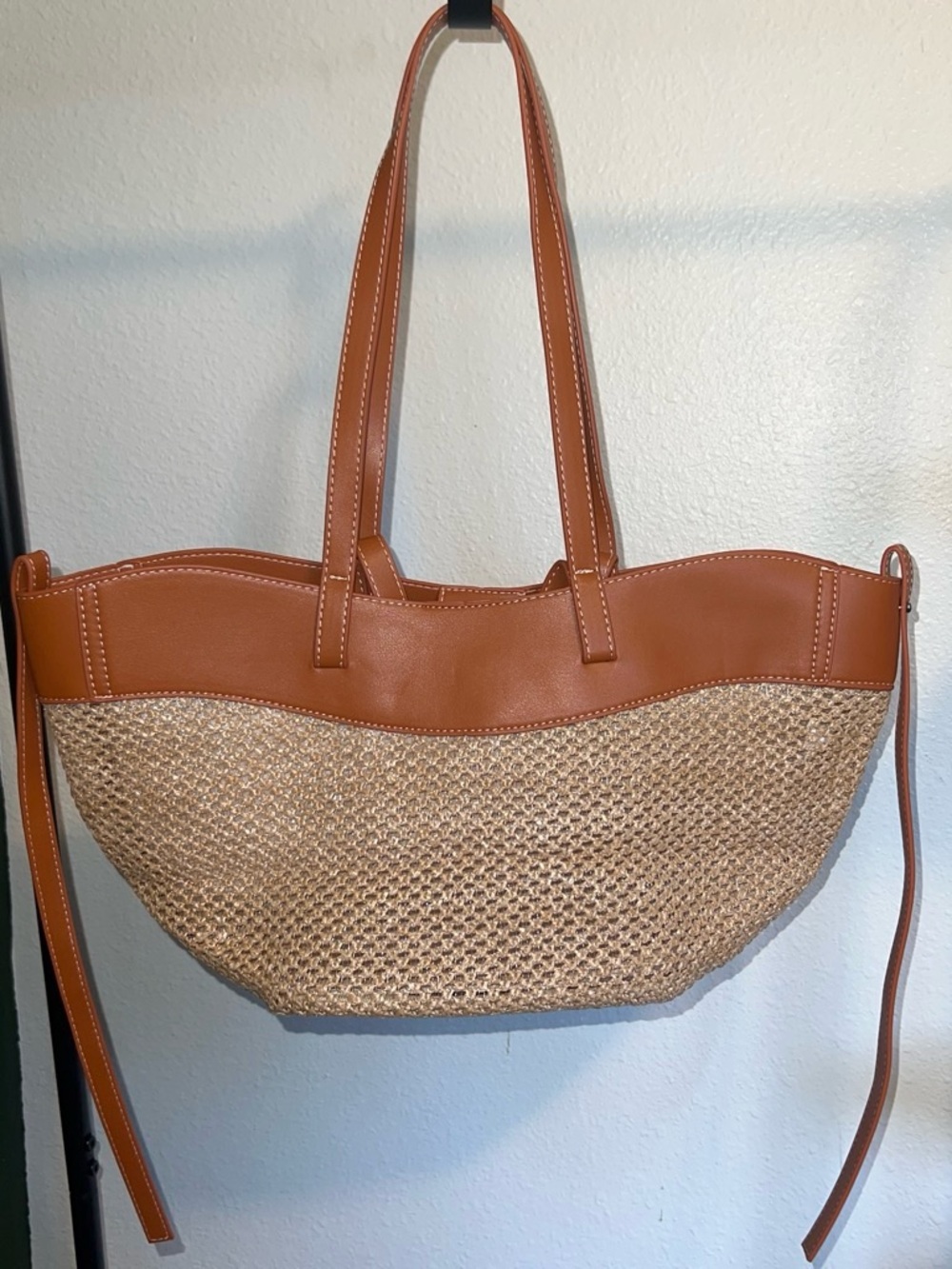 Amazon Woven Straw Tote with Tan Trim